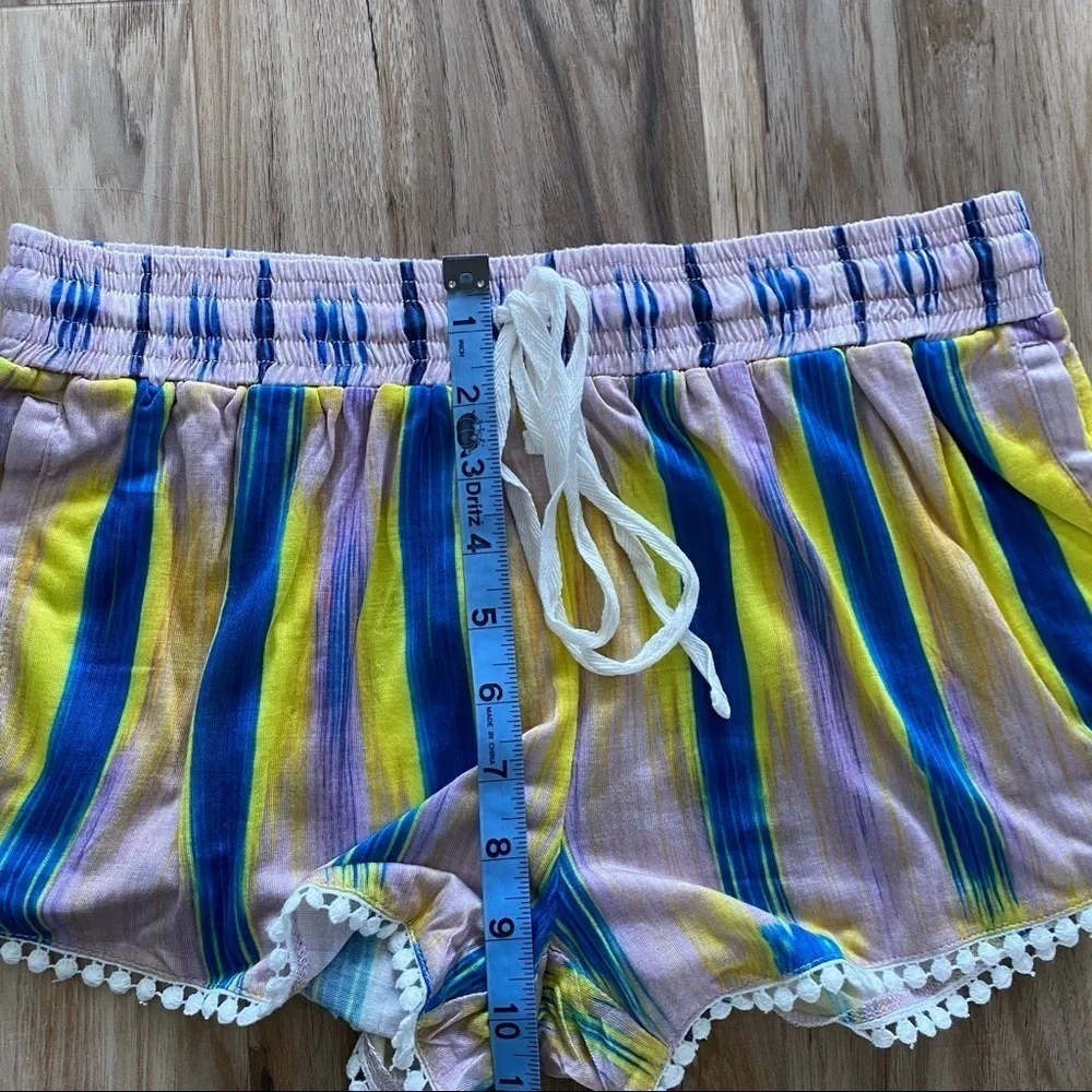 lamade Multicolor Striped Crochet Trim Elastic Waist Lounge Shorts Medium NWT